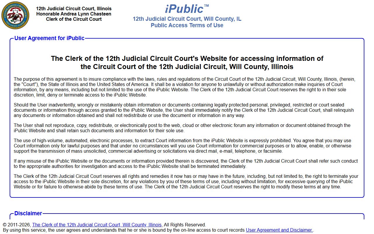 12th Judicial Circuit public portal for Bolingbrook probate court records