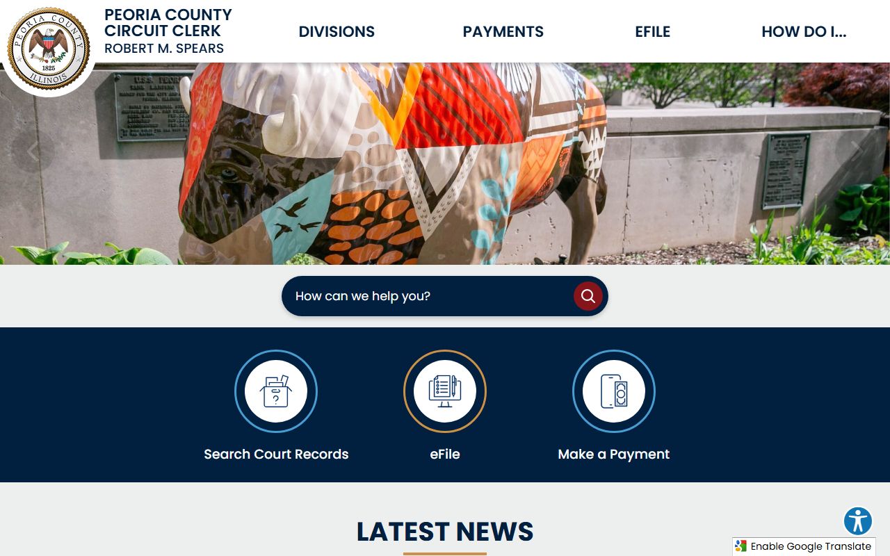 Peoria County Circuit Clerk website for probate court records