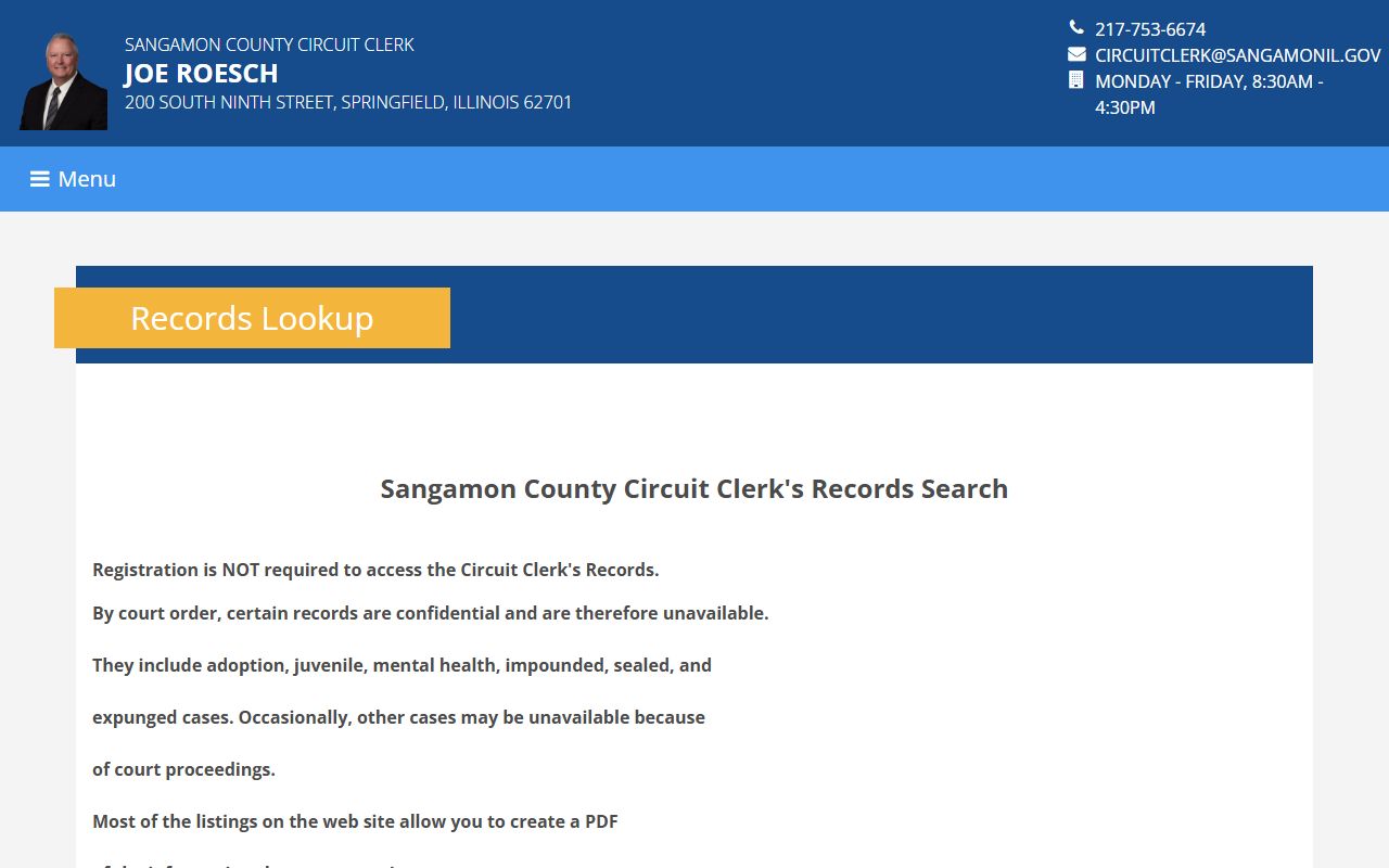 Sangamon County records lookup tool for searching Springfield probate court records