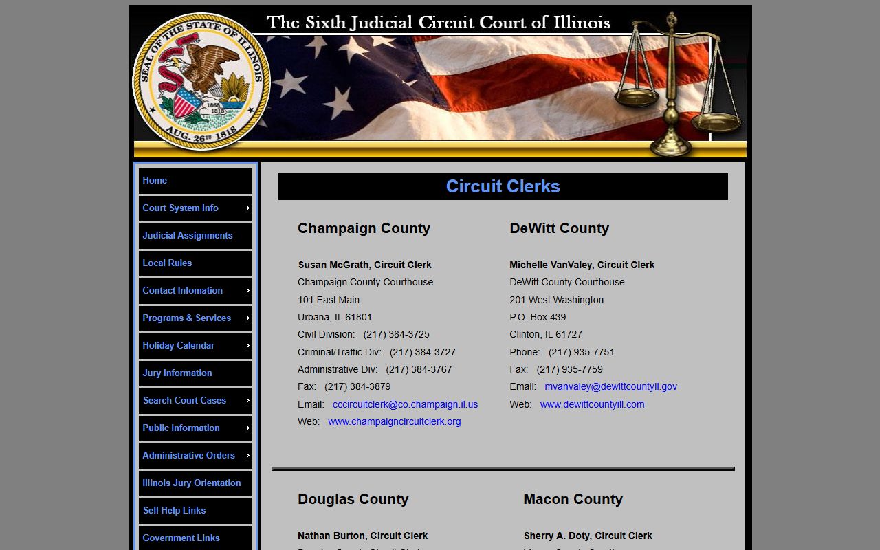 6th Judicial Circuit Court contact page for Champaign County
