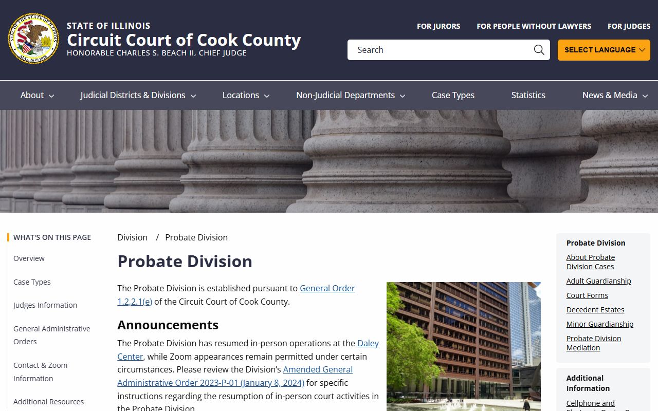 Cook County Court Probate Division information page