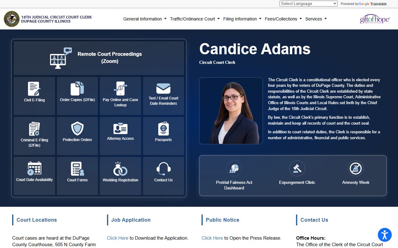 DuPage County Circuit Clerk homepage for probate court records