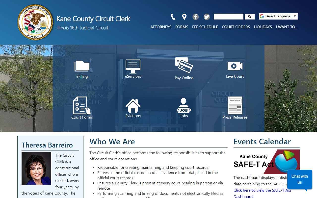 Kane County Circuit Clerk homepage for probate court records