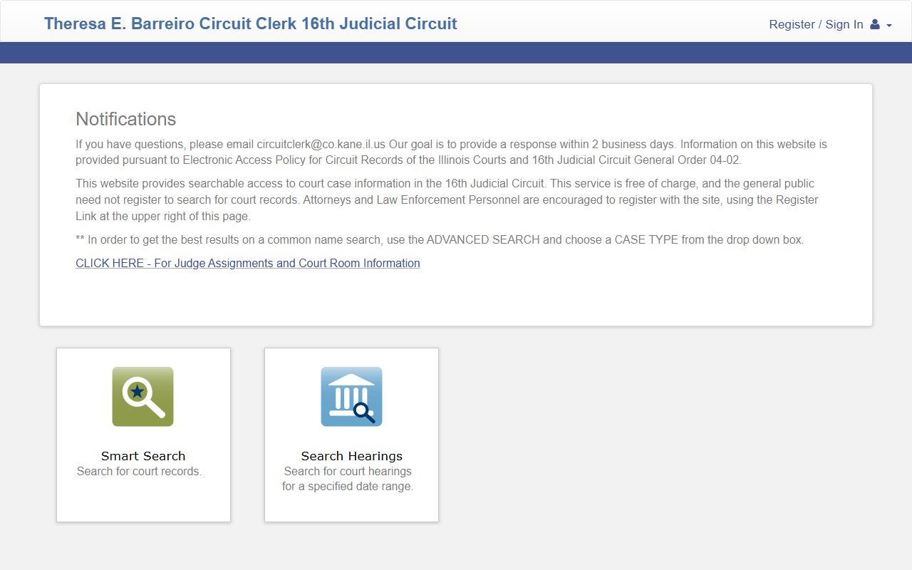 Kane County online portal for searching probate court records