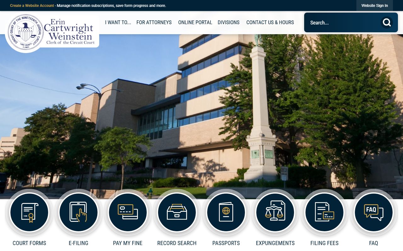 Lake County Circuit Clerk homepage for probate court records