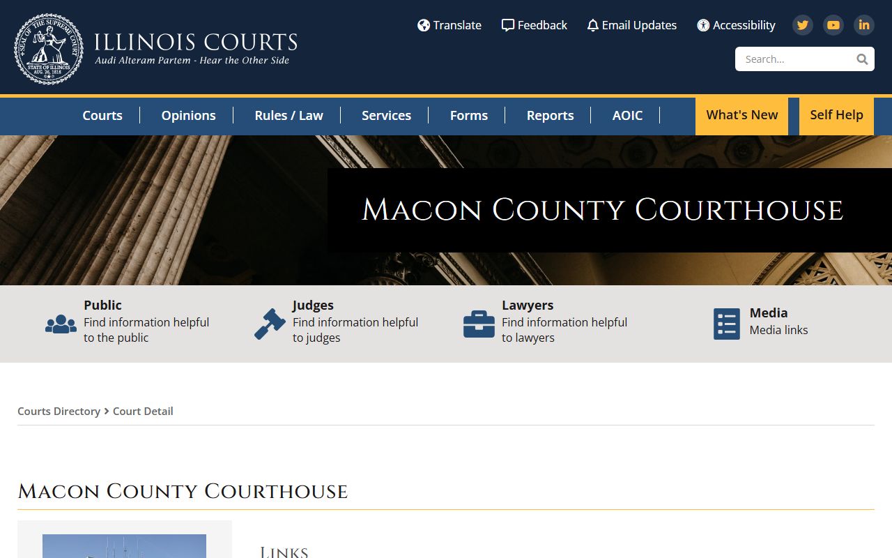 LaSalle County Courthouse listing on the Illinois Courts directory for probate court records