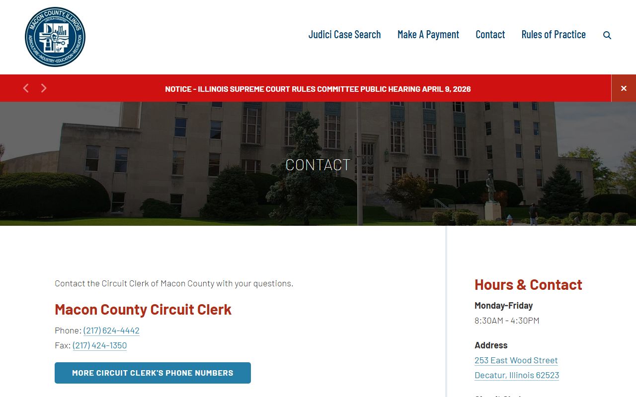 Macon County Circuit Clerk contact page for probate court records inquiries
