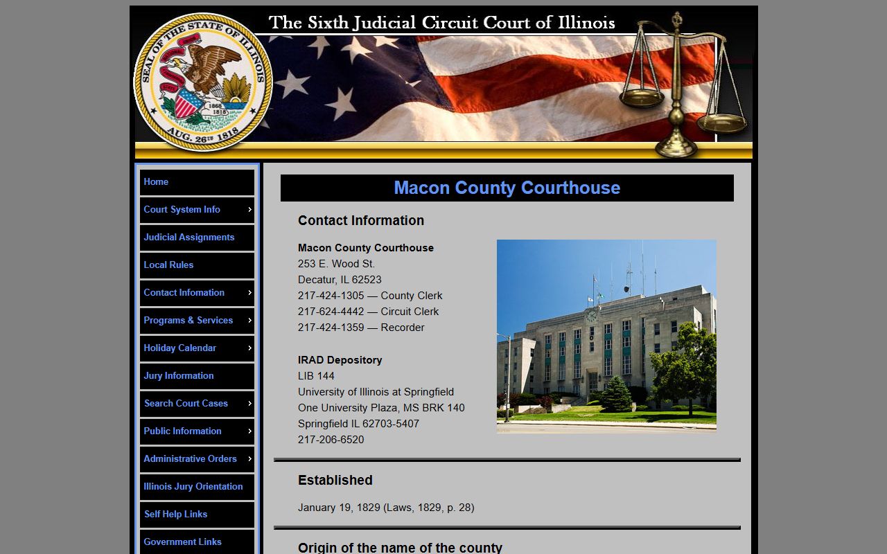 6th Judicial Circuit Court page for Macon County probate court records