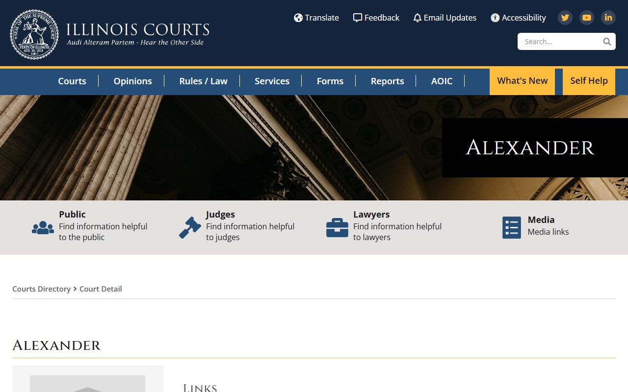 Macon County Courthouse on the Illinois Courts directory for probate court records