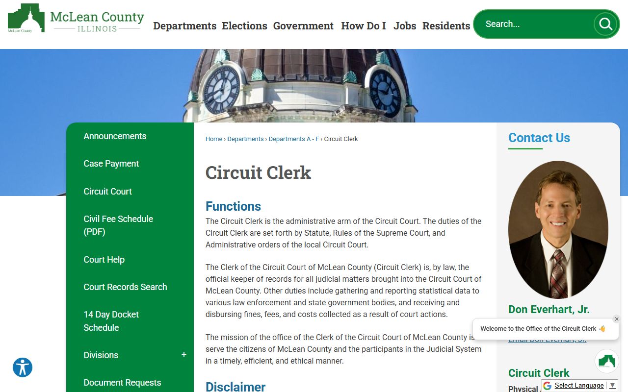 McLean County Circuit Clerk homepage for Normal probate court records