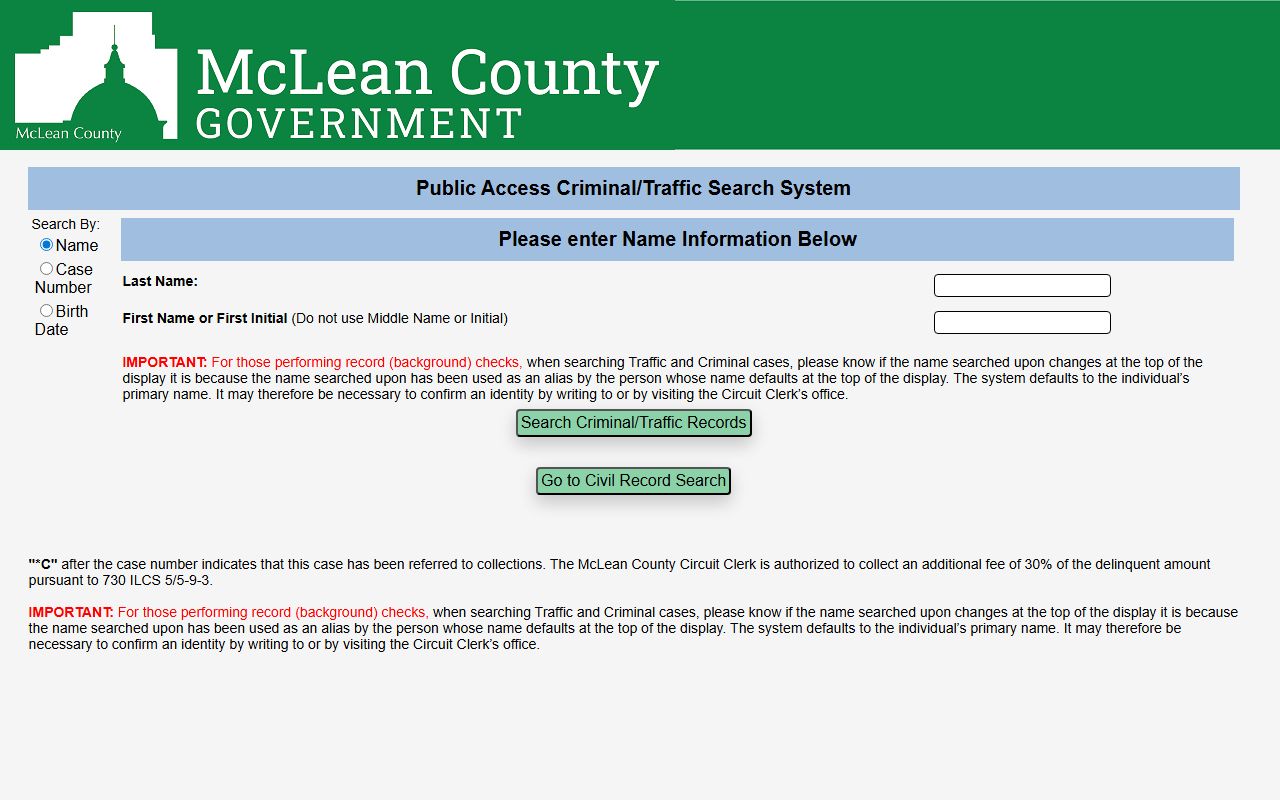 McLean County PA search page for probate court records lookup