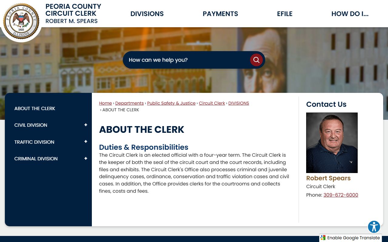 About the Peoria County Circuit Clerk page for probate court records
