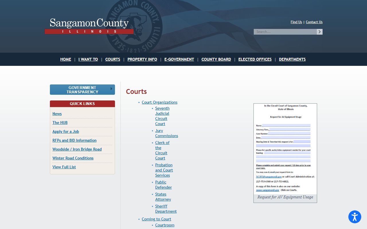 Sangamon County courts page for probate court records in Springfield