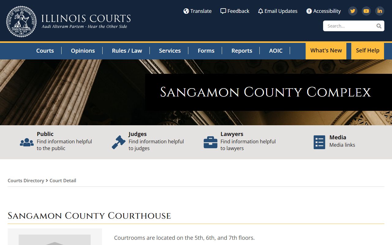 Illinois Courts directory page for Sangamon County probate court records