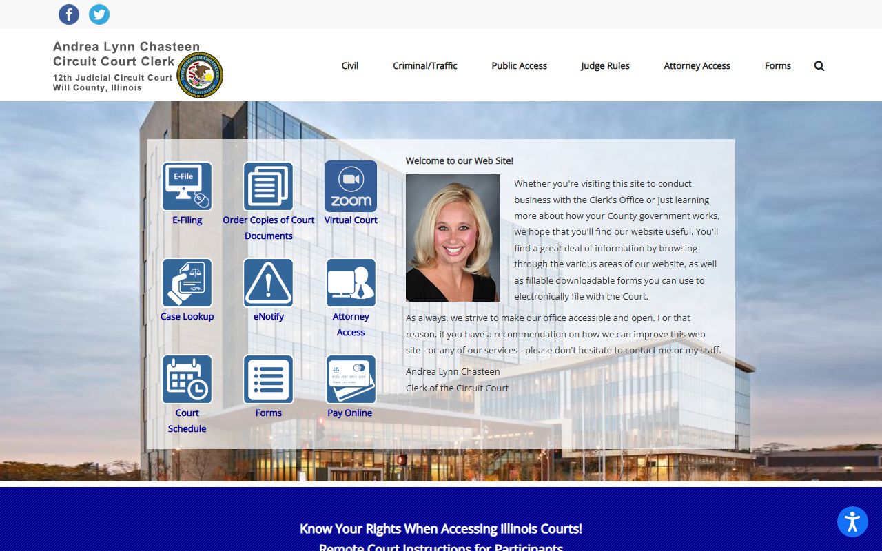Will County Circuit Clerk homepage for probate court records