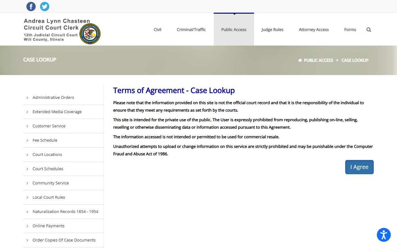Will County case lookup tool for searching probate court records