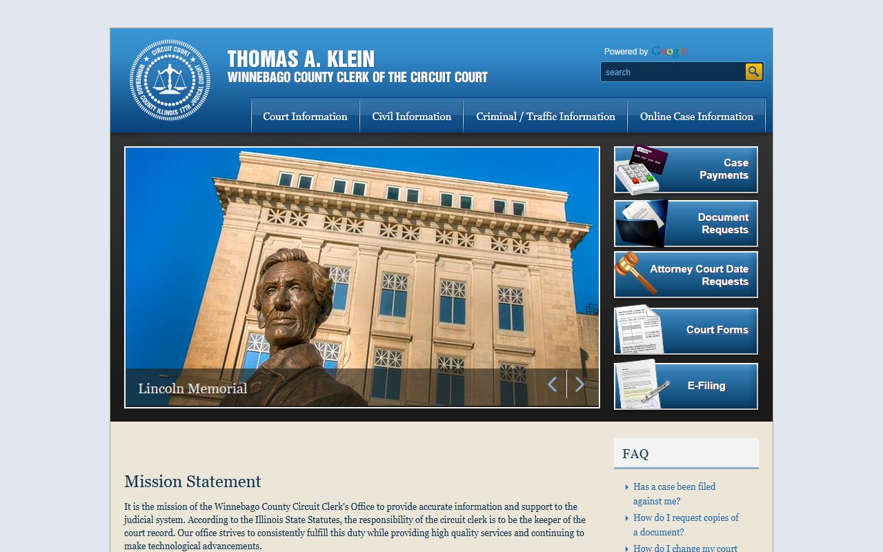 Winnebago County Circuit Clerk homepage for probate court records