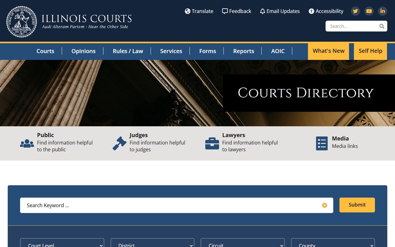 Illinois Courts directory for finding probate court records offices