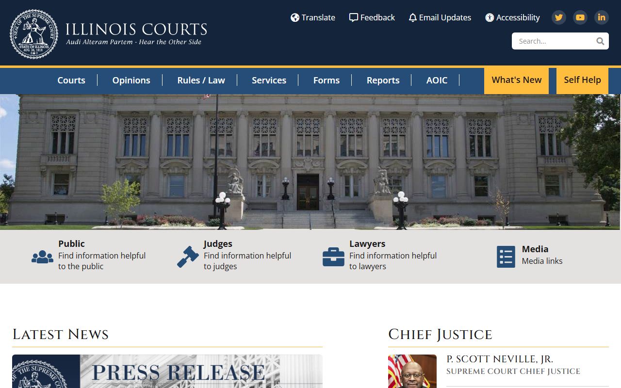 Illinois Courts homepage for probate court records search